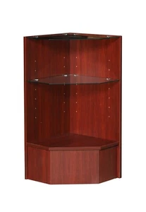 Cherry Wood Veneer Corner Pentagon Display Case with Tempered Glass Shelves - Picture 1 of 1