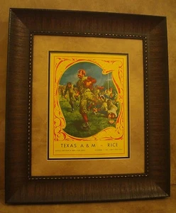 VINTAGE TEXAS A&M COLLEGE FOOTBALL POSTER  FRAMED "A&M VS RICE" NOV. 1956 - Picture 1 of 6