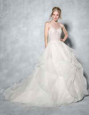 Wed2b Viva Paige Avorio Wedding Dress Size 8 Nuovo E Velo, Cinghie, Con Arricciatura In Organza • 290.05€