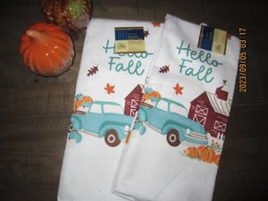 2 Colorful Fall Microfiber Kitchen Towel Set Harvest Farmhouse Truck Decoration - Picture 1 of 3