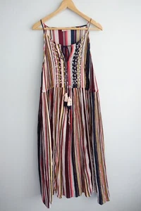 Cienna Designs Midi Dress Large 14 Colourful Striped Embroidered Tassel Boho - Picture 1 of 16
