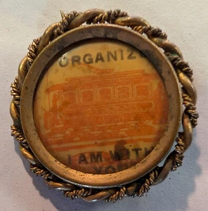 Pinback botón unión organiza coche trolly años 1890 - Imagen 1 de 2