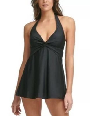 Calvin Klein BLACK Twisted Halter Swimdress CG1DS614 Black 6 NWT $108 - Image 1 of 3