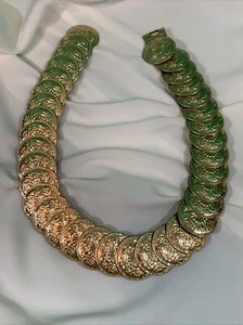 Vintage 24 Inch Womens Faux Aztec Design Gold Coin Stretch Elastic Belt 1970s - Picture 1 of 6