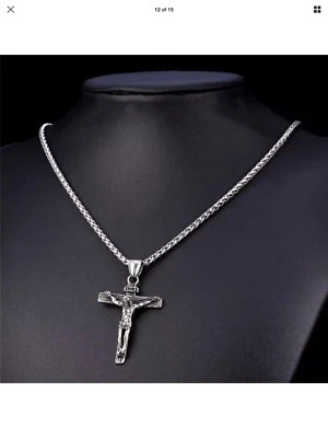 Collar y cadena crucifijo crucifijo de acero inoxidable 316L para hombre y mujer Foto 1 de 4