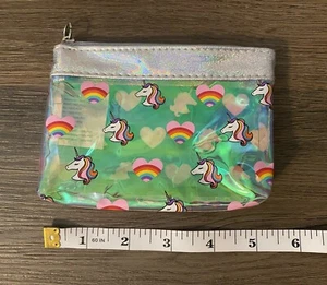 Rainbow Unicorn Small Clear Zipper Pouch Coin Purse - Picture 1 of 2
