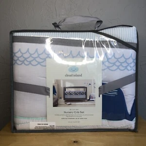 CLOUD ISLAND By The Sea 4 Pc NURSERY Crib Bedding Set BLUE, WHITE Boy Whales NEW - Picture 1 of 9