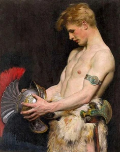 Osmar Schindler Young Germanic Warrior Looks At A Roman Helmet Print 11 x 14 - Picture 1 of 3