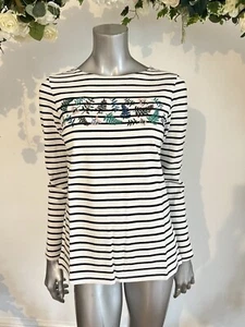 JOULES Harbour Luxe Top Size 10 Cream Stripe Embroidered NEW FREEPOST OC47 - Picture 1 of 13