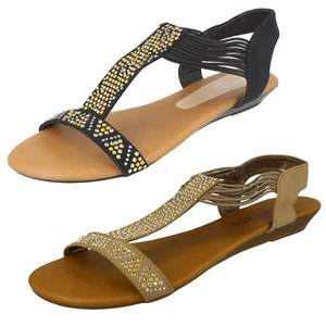 Ladies F1R0589 Negro O Topo Sandalia con Tira Posterior con Detalle de Diamante - Imagen 1 de 17