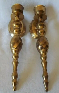 Par de candelabros vintage de latón macizo pesado de pared 14" India - Imagen 1 de 7
