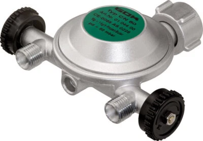 GOK Gasregler 50 mbar 1,0kg/h mit 2 Abgänge 1/4" Regler Druckminderer