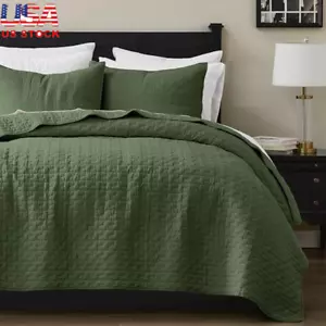 100 Cotton Quilt Bedspread Set 3 Pieces Lightweight Soft Comforter All Seasons - Picture 1 of 7