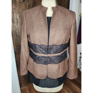 Amanda Smith Womans Blazer jacket Brown with Black Lace 12 Single Waist Button - Picture 1 of 15