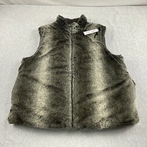KC Collections Faux Fur Vest Women’s XL Reversible Full Zipper Brown And Gray - Picture 1 of 19