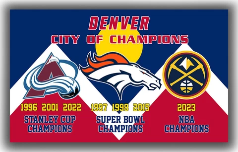 Denver City Of Champions Flag 90x150cm 3x5ft Avalanche Broncos Nuggets Banner Cover