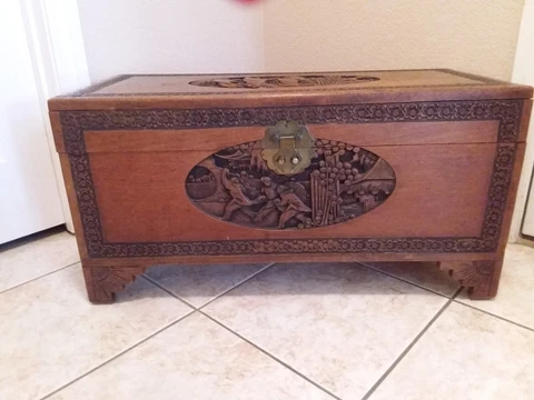 Vintage Carved Cedar Chest Trunk Cover