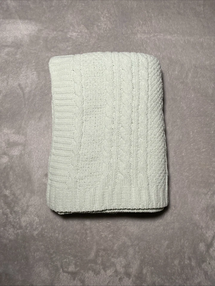 Manta bebé Nordstrom verde pálido chenilla cable tejido seguridad suave Lovey Foto 1 de 4