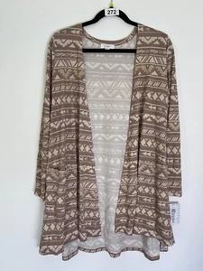 NEW LuLaRoe Beige Tan Brown Geometric Aztec CAROLINE M A-Line Mid Thigh Cardigan - Picture 1 of 5
