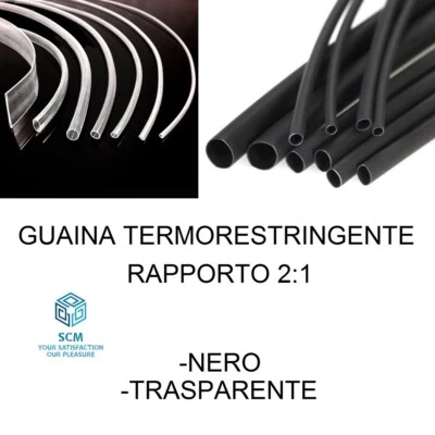 Guaina termorestringente termoretraibile nero trasparente 2:1 1M 1 M diametro - Immagine 1 di 4