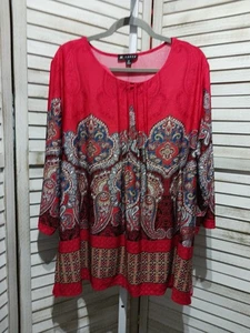N Touch Womens Blouse Size 1X Multicolor And Designs Tunic Stretch Round Neck  - Picture 1 of 19
