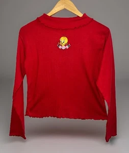 Vtg 1996 Looney Tunes Tweety Bird Top Red Longsleeve Ribbed Pullover -Sz XL (16) - Picture 1 of 9