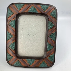 Handgefertigter Keramik Bilderrahmen Grün Floral Südwest Stil 4x6 Vintage Rarität - Bild 1 von 9