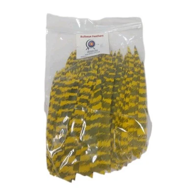 100pk Bullseye Arrow Feathers 5" Right Wing: Shield Barred Sun Yellow - Image 1 of 4