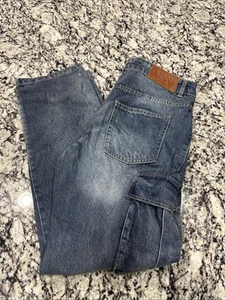 New Boohoo Man Cargo Jeans Mens Size 32R Blue Denim Streetwear Skater Casual - Picture 1 of 9