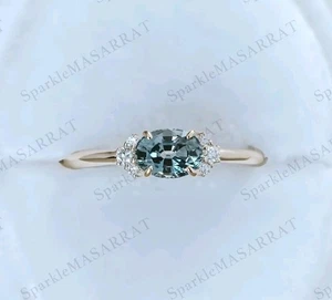Teal sapphire ring vintage teal sapphire ring oval cut teal ring - Picture 1 of 5