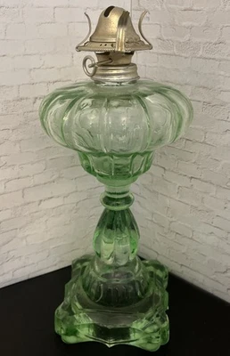 VTG Lime Green Depression Glass Art Deco Oil Lamp Square Base From Stem - Image 1 of 4