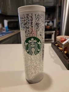 2020 Starbucks Bubble Tumbler Silver/Clear 16oz Tumbler, with Swivel Lid EUC - Picture 1 of 9