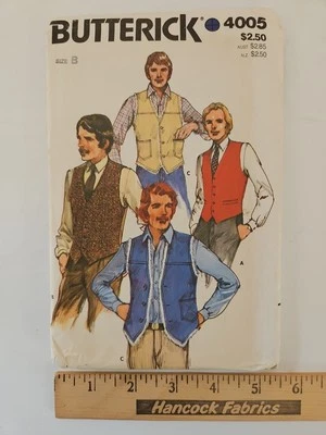Chaleco ajustado Butterick 4005 de 1980 para hombre talla B (38-40-42) patrón de costura UC FF Foto 1 de 4