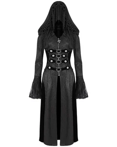 Devil Fashion Damen langer Gothic Fransen Kapuze Umhang Mantel schwarz - Bild 1 von 13