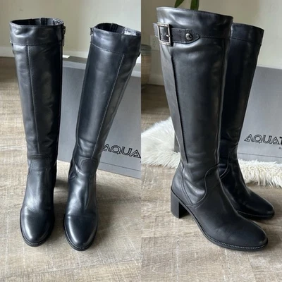 Aquatalia Oxy Women’s Leather Knee High Riding Boots Size 7 M Black Italian Made - Image 1 of 4