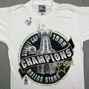 Vintage 1999 Dallas Stars Stanley Cup Champion NHL Hockey T Shirt Signed Youth L - Picture 1 of 12
