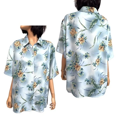 De Colección Tropical Floral Botón Top Cuello L Azul Relajado Femenino Resort Retro Años 90 Foto 1 de 4