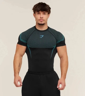 Camiseta Gymshark Onyx 5.0 v5 Sem Costura Preta/Verde Elevador - TAMANHO MÉDIO - FRETE GRÁTIS - Imagem 1 de 3
