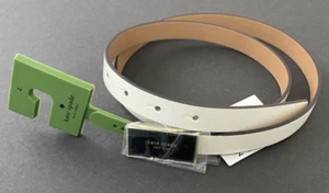 NWT Kate Spade Genuine Leather Belt Ivory Black Logo Plaque Sz L - Picture 1 of 6
