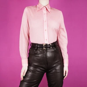 vintage 1970s retro sheer pink pastel 1980s womens blouse shirt top medium 12 - Picture 1 of 12