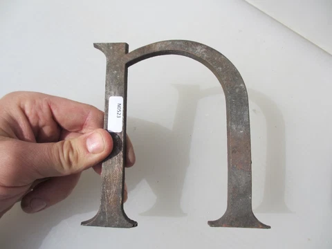 Large Antique Brass Shop Letter "n" Sign Old Plaque Name Victorian  5.25"H Cover