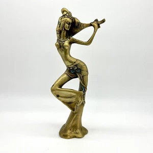 Vintage Woman Bronze Statue Sculpture Art Deco Style Lady Figurine Music - Picture 1 of 12