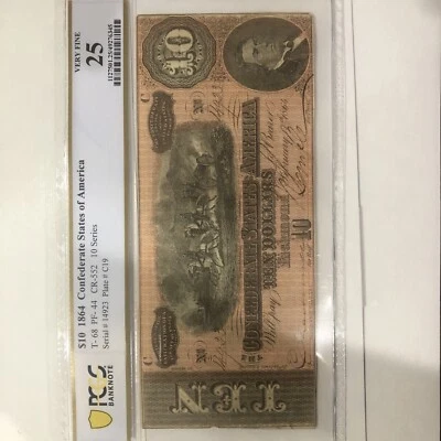 $10 1864 Confederate T-68 Pf-44 CR-552  10 Series Serial#14923 Plate#C19 - Image 1 of 4