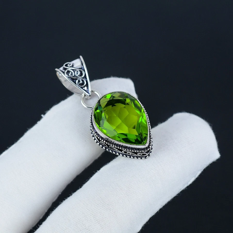 Peridot Gemstone Handmade 925 Sterling Silver Pendant August Birthstone - Image 1 of 4