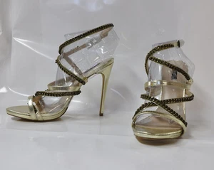 Shoemint "Debs" gold & bronze hi-heel strappy sandal - Size 11, 5.25" heel - New - Picture 1 of 5