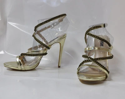 Sandalia Shoemint "Debs" oro y bronce tacón alto tiras - Talla 11, tacón 5,25" - Nueva Foto 1 de 4