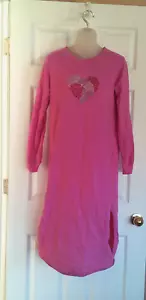 Quacker Factory Night Shirt S Rhinestone Heart 100% Cotton Azalea Pink Midi - Picture 1 of 5