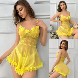 Women's Sexy Nightdress Floral Edge Dress Lace Sheer Lingerie Slip Sleepwear US - Picture 1 of 6