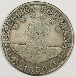 BOLIVIA 1830 PTS JL 4 Soles Silver Coin Potosi Mint Fine/VF KM-96a.1 - Picture 1 of 2