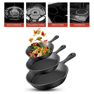 Non Stick Frying Pan 3-Piece Set Cast Iron Steak Skillet Cookware Cook Frypan AU - Picture 1 of 11